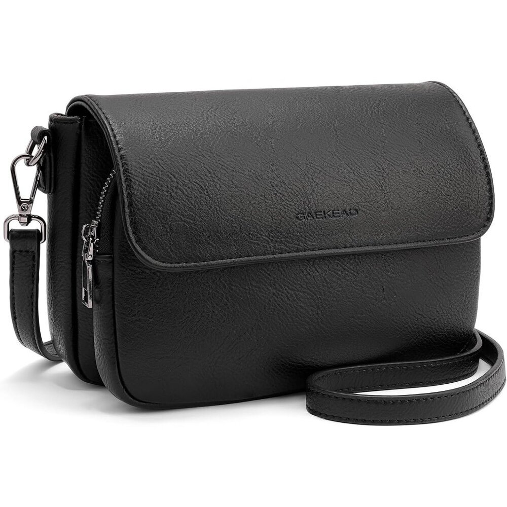 Women Black Leather Imported Zipper Purse Crossbody Shoulder Bag